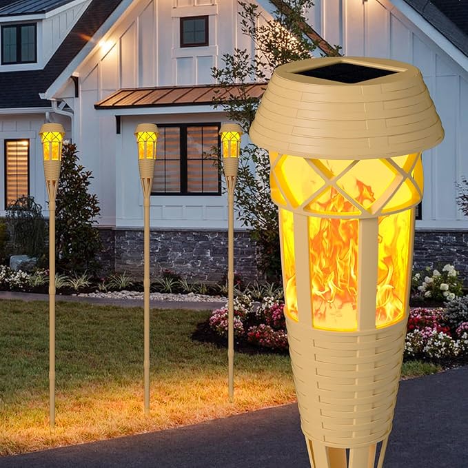 Solar Outdoor Lights – Solar Torch Lights with Flickering Flame for Garden Decor, Waterproof Solar Garden Lights, Outdoor Patio & Pathway Yard Decorations with Flame Torches - 2 Pack