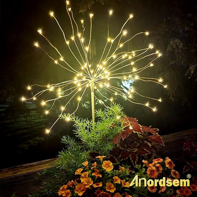 Anordsem Solar Lights Outdoor Waterproof: Garden Light Solar Powered for Yard Outside - Sparkler Fireworks Twinkle Lighting Path Decor 2 Pack - LED Starburst Gardening Gifts for Women Mom Wife