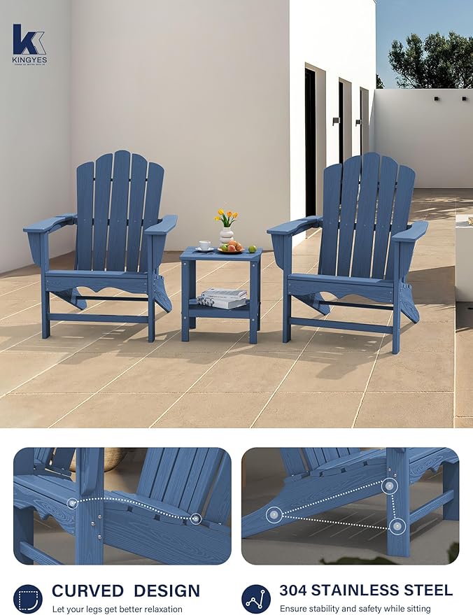 KINGYES HDPE Adirondack Chair, Classic All-Weather Adirondack Chairs, Outdoor Patio Adirondack Chair for Deck Lawn fire Pit, Navy
