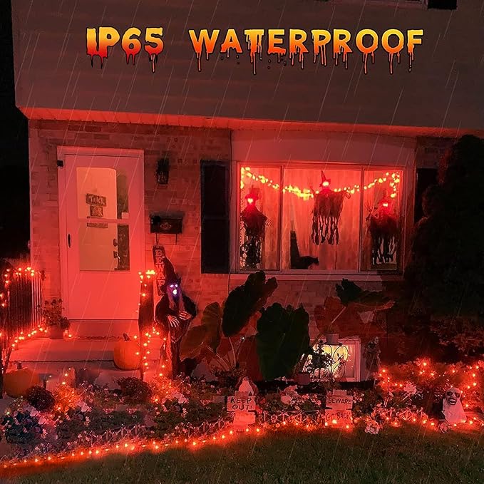 YEGUO 4 Pack Orange Solar Halloween Lights Outdoor Waterproof, Each 33ft 100 LED Solar Fairy Lights, 8 Modes Solar String Lights