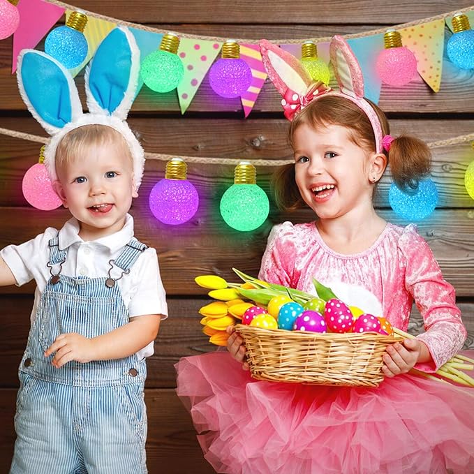 Toodour Easter Pastel Lights, 26Ft 16 LED Indoor String Lights with 8 Modes, Vintage Rope Hemp Globe String Lights for Home, Holiday, Indoor Outdoor Easter Decor