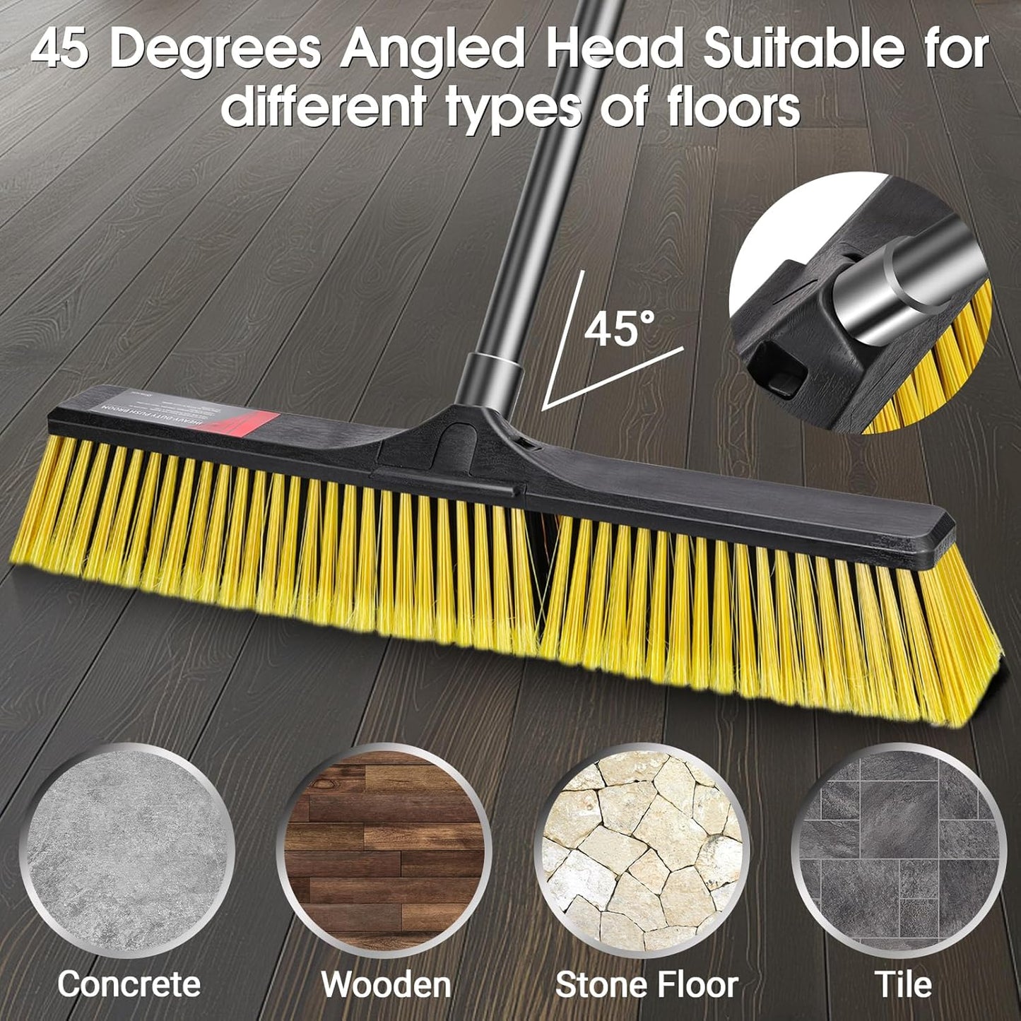 24" Push Broom Outdoor Heavy Duty,Masthome Industrial Brooms with 55" Long Handle and Stiff Bristles,Outdoor Broom Heavy Duty,Commercial for Garage Yard Patio Warehouse Concrete Floor Cleaning