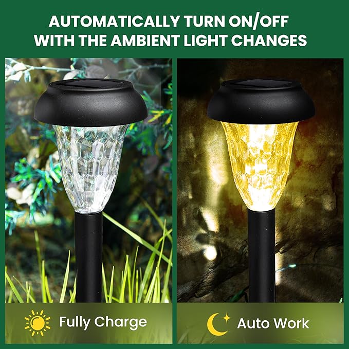 GIGALUMI 16 Pack Solar Lights Outdoor Waterproof, Warm White Pathway Light Solar Powered, Landscape Lighting, Garden Lights for Decor, Patio, Garden, Yard, Pathways, Walkways