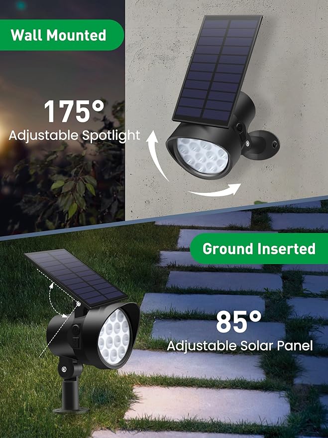 3CCT Solar Spot Lights Outdoor Dimmable, Solar Landscape Spotlights IP65 Waterproof, Dusk-to-Dawn Flag Pole Lights for Garden Yard Landscape Decorations, 4 Pack