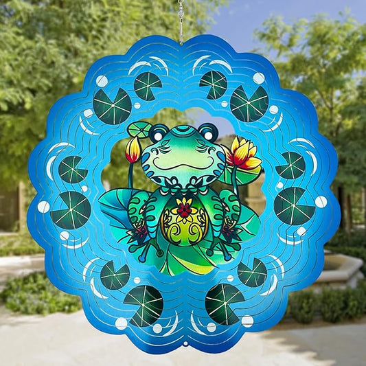 Frog Wind Spinners 3D Hanging Wind Spinner Frog Ornament Gifts for Women Mom Grandma,12inch Metal Wind Kinetic Sculpture for Outdoor&Indoor Decor, Yard Art, Garden Decoration
