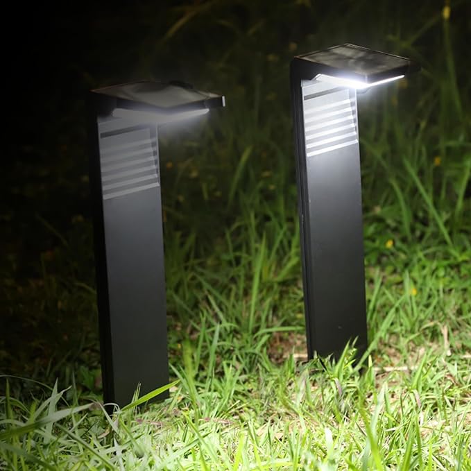 Techko Outdoor Solar L-Shaped Path Lights (2-Pack), Modern Minimal Design, Waterproof IP65, Garden Lights for Landscape, Yard, Walkway, Pathway,Matte Black