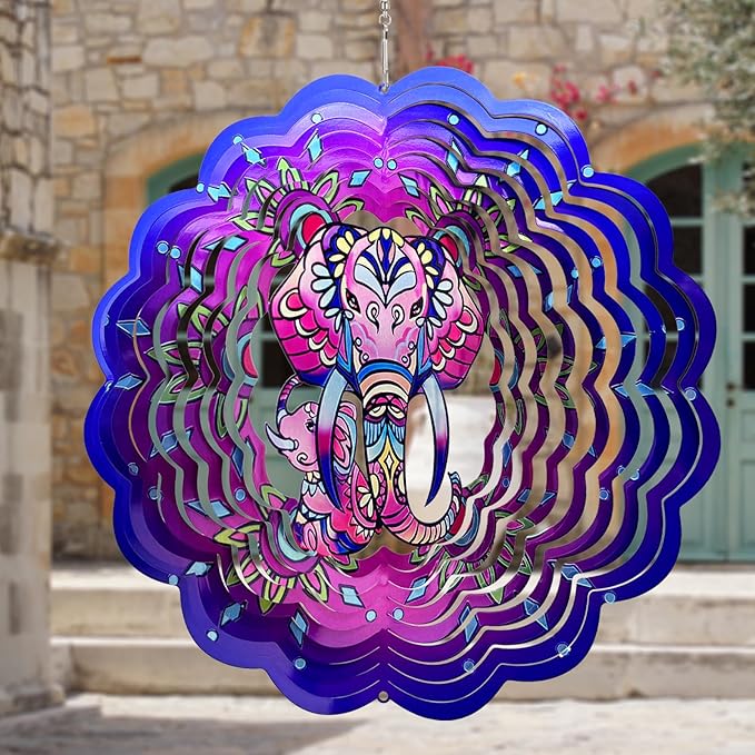 Elephant Wind Spinners 3D Hanging Wind Spinner Elephant Ornament Gifts for Women Mom Grandma,12inch Metal Wind Kinetic Sculpture for Outdoor&Indoor Decor, Yard Art, Garden Decoration
