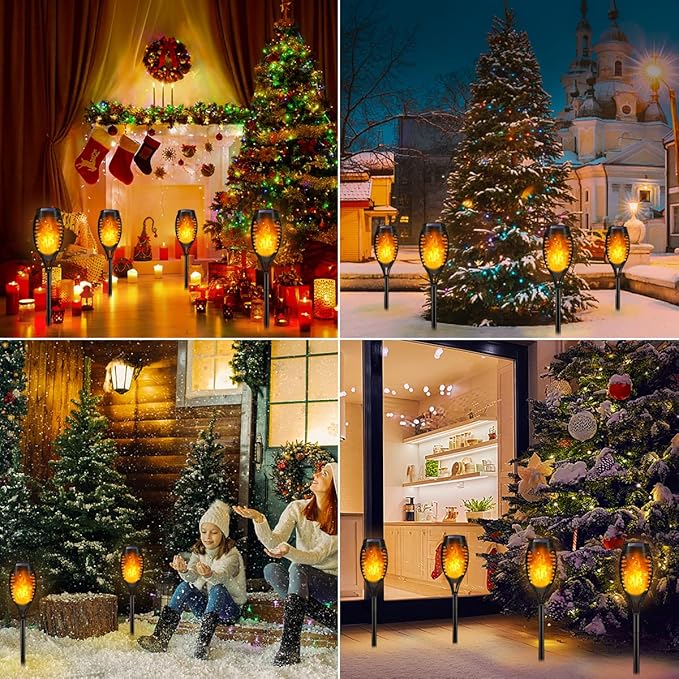 Outdoor Solar Lights, 12Pack Solar Torch Light with Flickering Flame, Garden Lights Waterproof for Outdoor Decor, Tiki Torches for Outside, Luces Solares para Exteriores Pathway Yard Garden Decor