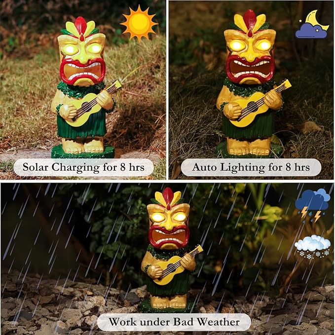 Solar Tiki Statue, Tiki Bar Decor, Outdoor Tiki Decor, Solar Garden Statue for Outside, Solar Garden Yard Decor, Outdoor Statue for Garden, Outdoor Decor for Patio, Gardening Gifts for Women