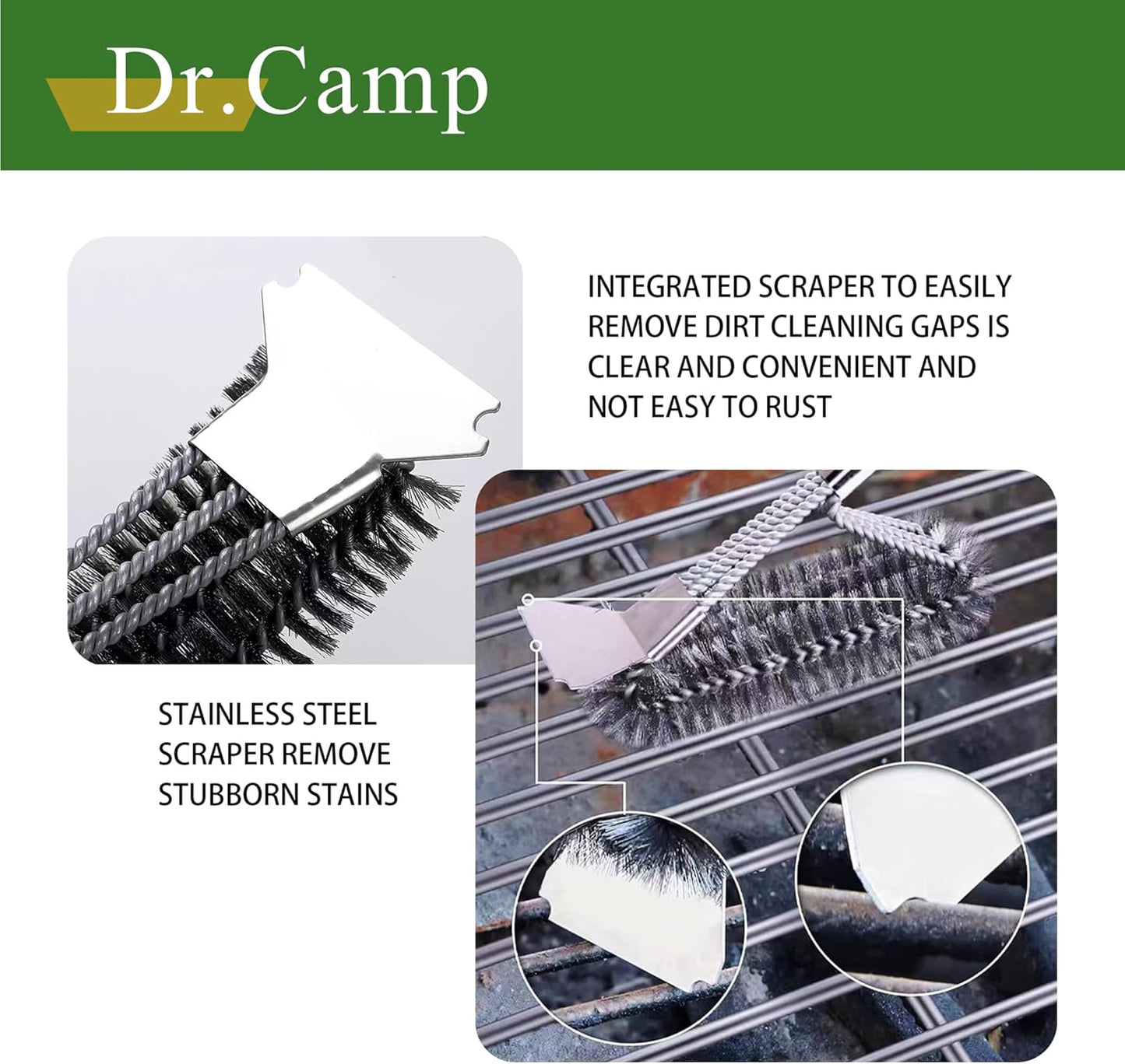 2 PCS Stainless Steel BBQ Grill Brush,BBQ Brush,Grill Scraper, Grill Brush for Outdoot,Grill Cleaning Brush, Barbecue Tool Set with Big Handle for Outdoor Grill