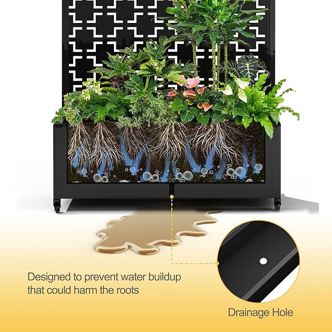 Raised Garden Bed with Trellis and Wheels,73"x35"x16" Metal Raised Garden Bed,Black Squared Metal Planter with Climbing Trellis for Vines & Vegetables