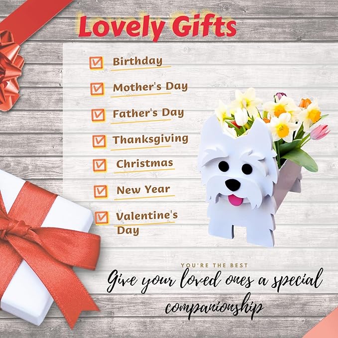 West Highland White Dog Planter Plant Pots,Cute Garden Dog Flower Planter,Dog Planters Birthday Gifts for Women,Office,Indoor/Outdoor Decor（9.45 * 5.75 * 12.2in）