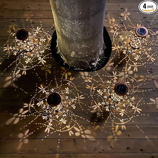 4 Pack Solar Lanterns Outdoor Hanging Lantern Lights, Dragonfly Hollowed-Out Metal Decor Lantern, Waterproof LED Decorative Garden Light - Delicate Garden Decoration for Patio, Yard