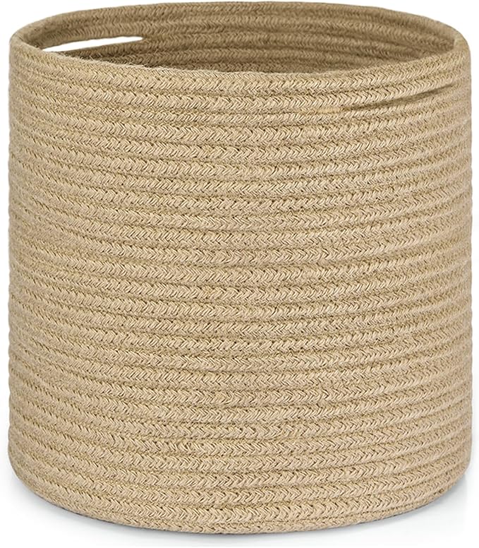 Dahey Jute Rope Plant Basket Modern Woven Storage Basket for 10" Indoor Planter, Decorative Flower Pots Cover Laundry Bin with Handle Rustic Home Decor, Beige