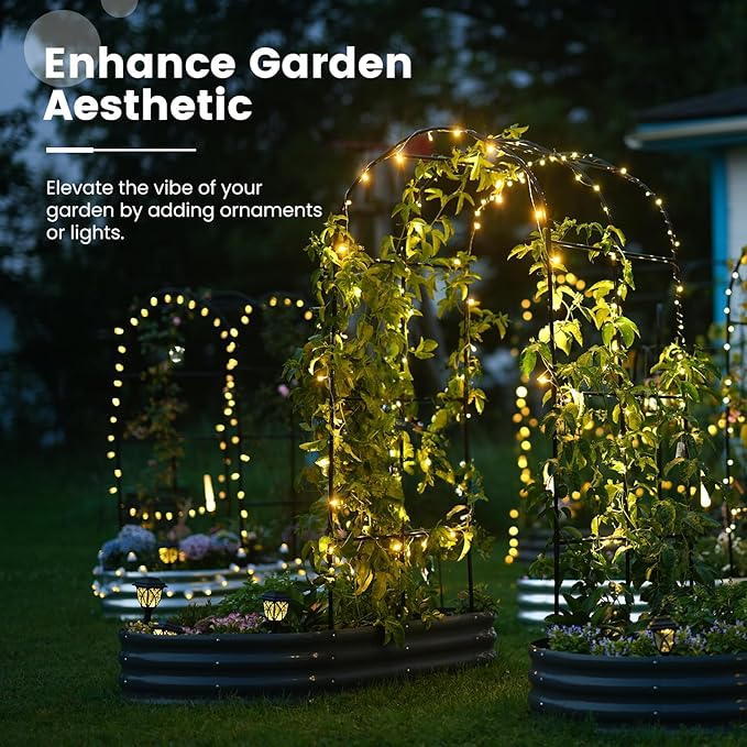 KING BIRD Raised Garden Bed with Arched Trellis Galvanized Planter Garden Box Outdoor for Gardening, Climbing Vegetables, Flowers 7.87x3.94x0.98 Ft, Silver