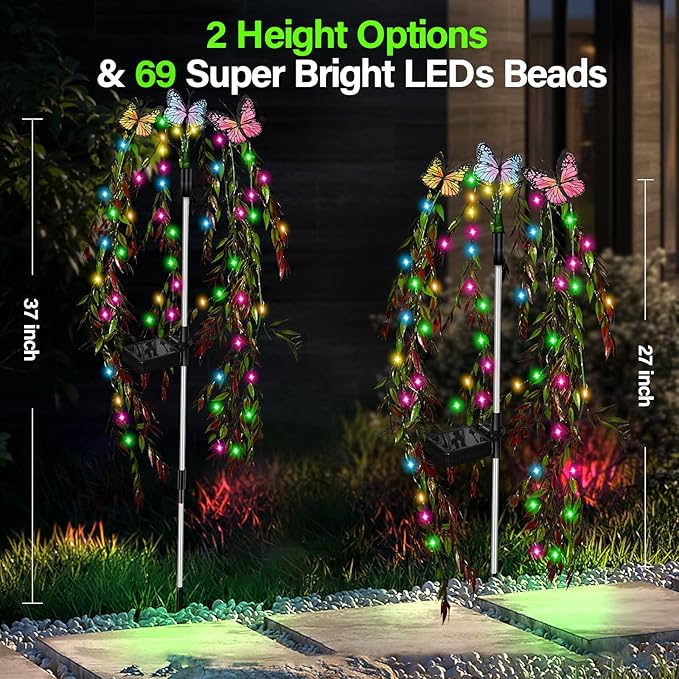 Solar Garden Lights Outdoor Decorative Waterproof, 69LED Swaying Tree Solar Lights for Outside, Butterfly Flower Lights Solar Power Yard Decor for Pathway Patio Lawn Decorations