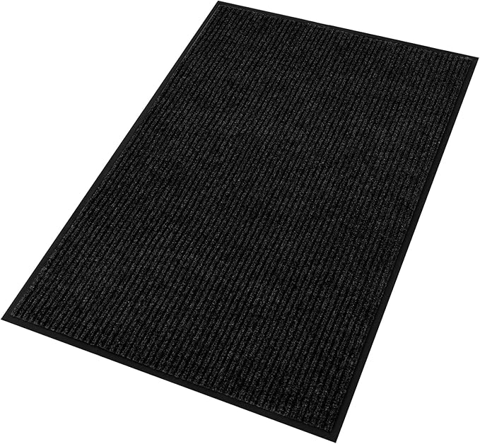 fani Heavy Duty Large Outdoor Indoor Entrance Black Doormat Waterproof Low Profile Entrance Rug Front Door Mat Patio Anti-Skid Rubber Back, 48x72 inch (Black)