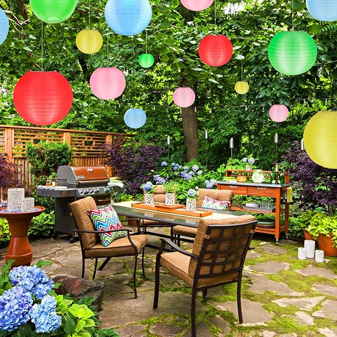 KNONEW 20 Pack Multicolor Outdoor Silk Lanterns Decorative, 10inch Waterprooof Outside Indoor Chinese Hanging Round Lanterns for Weddings, Birthdays, Parties Decoration (Multicolor)