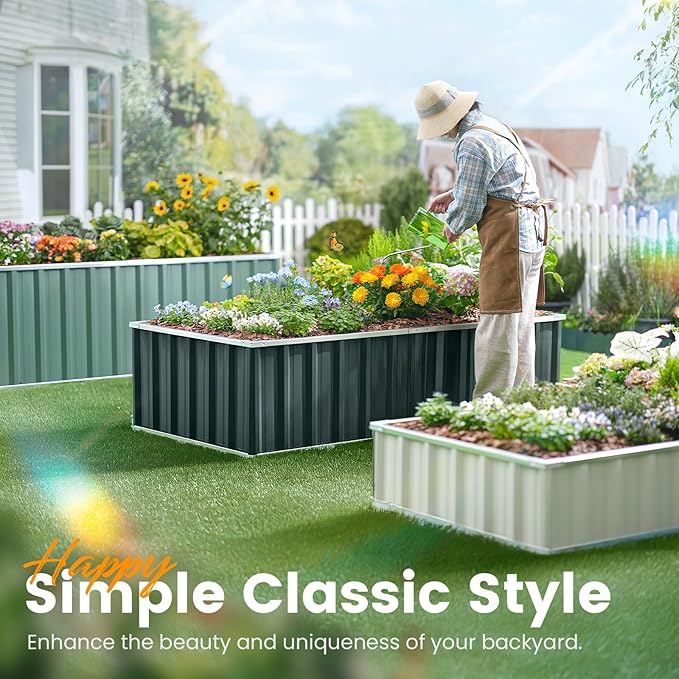 KING BIRD Raised Garden Bed 68"x 36"x 12" Galvanized Steel Metal Outdoor Garden Planter Box Kit with 2 Pairs of Gloves (Green)