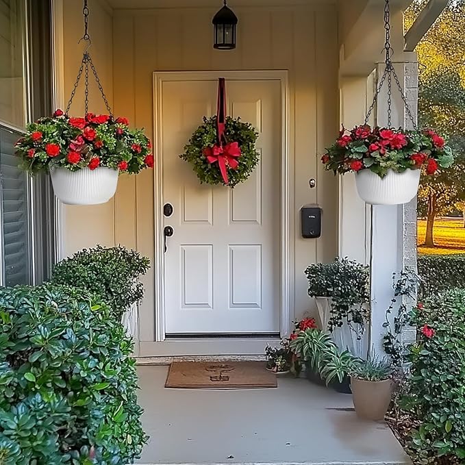T4U 10 Inch Hanging Planters for Indoor Outdoor Plants, 2 Pack White Self Watering Hanging Plant Pot, Hanging Pots Set with Drainage Hole & Plug & Chain with 3 Hooks for Garden Home Decor