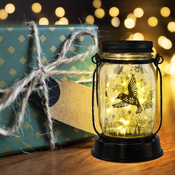 Kyoryuger Solar Hummingbird Lantern Outdoor Garden Decor, Gifts for Women Mom Gradma Birthday Gifts, Hanging Solar Light Lawn Ornaments Home Decoration Outside for Yard, Patio,Backyard,Porch, Pathway