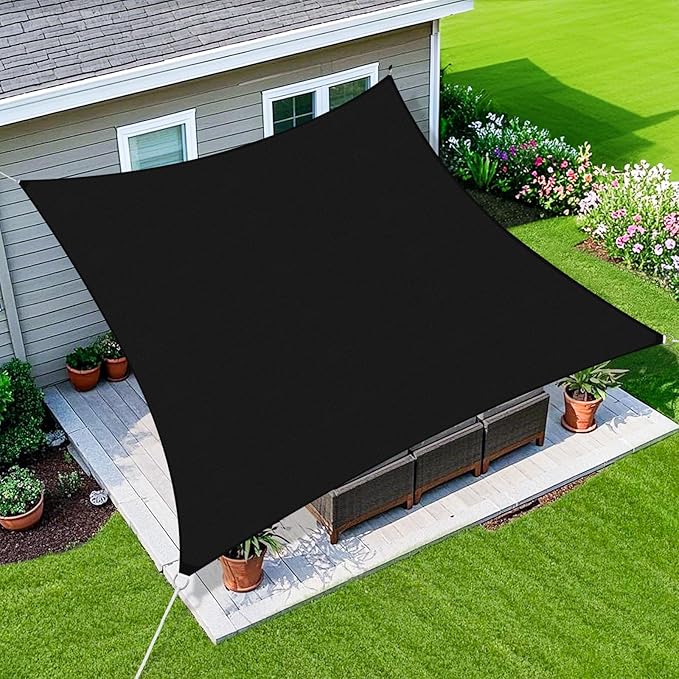 Amagenix Sun Shade Sail 8'X9' Curved Edge Outdoor Shade Canopy Black Breathable 95% UV Block Shade Cloth for Patio Garden Backyard (We Make Custom Size)