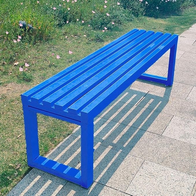 Weatherproof Metal Dining Bench, Outdoor Bench Backless Patio Bench 2-Person Farmhouse Bench Garden Bench for Kitchen, Living Room, Entryway(Blue,40in)