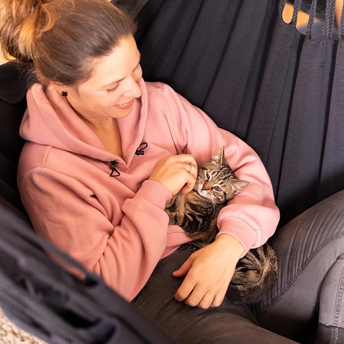 LA SIESTA® - Large Comfort Habana Cotton Hammock Chair & TreeMount - Hanging Hammock Chair w/Suspension Kit for Trees Beams & Posts - Indoor Outdoor Swing Hanging Chair Bedroom Patio Balcony - Onyx