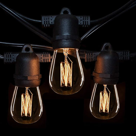 Hometown Evolution, Inc. 100' E26 Commercial Edison Bulb Outdoor String Lights (100 Foot 50 Socket, S14 Lantern Edison 11 Watt Light Bulbs)