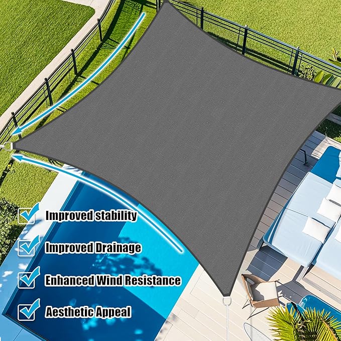 Amagenix Sun Shade Sail 8'X16'Curved Edge Outdoor Shade Canopy Dark Grey Breathable 95% UV Block Shade Cloth for Patio Garden Backyard (We Make Custom Size)