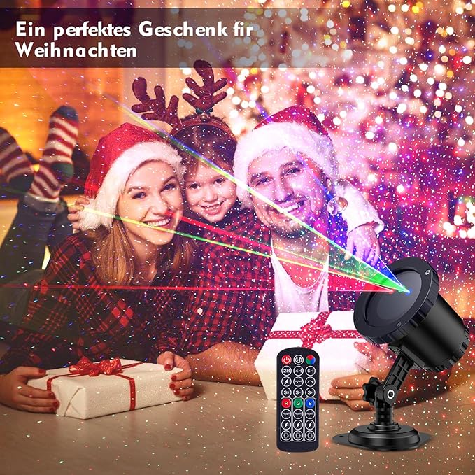 Christmas Laser Lights Outdoor, Red Green Blue Christmas Projector Lights Outdoor,with Wireless Remote Control, for Light ShowIndoor/Outdoor Garden, Courtyards, Party(XB-MTX)