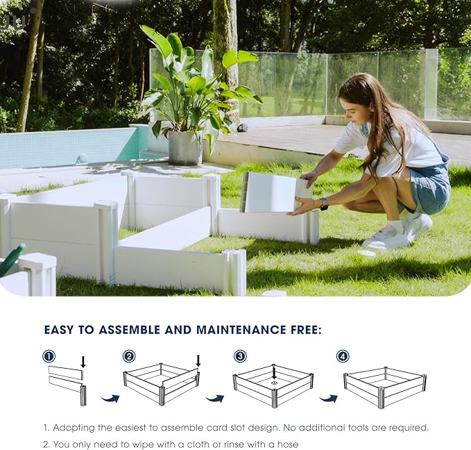 PASAMIC Durable Vinyl Raised Garden Bed, 4x4x1ft Raised Bed for Gardening, Planter Box with Open Bottom, Raised Garden Bed Outdoor, DIY Above Ground Garden Bed for Fruit, Vegetables, Herbs