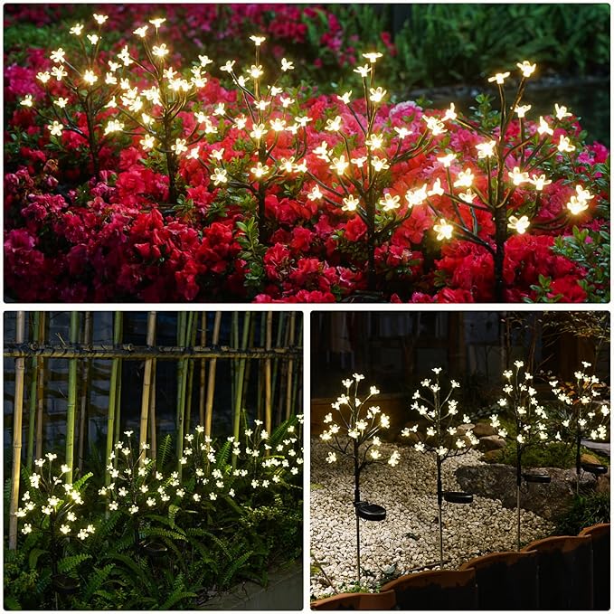 Solar Garden Lights Decorative, Solar Outdoor Lights Waterproof 4Pack, 80Led Solar Flowers Garden Decor, Outdoor Solar Lights for Yard,Pathway,Lawn,Solar Garden Decorations