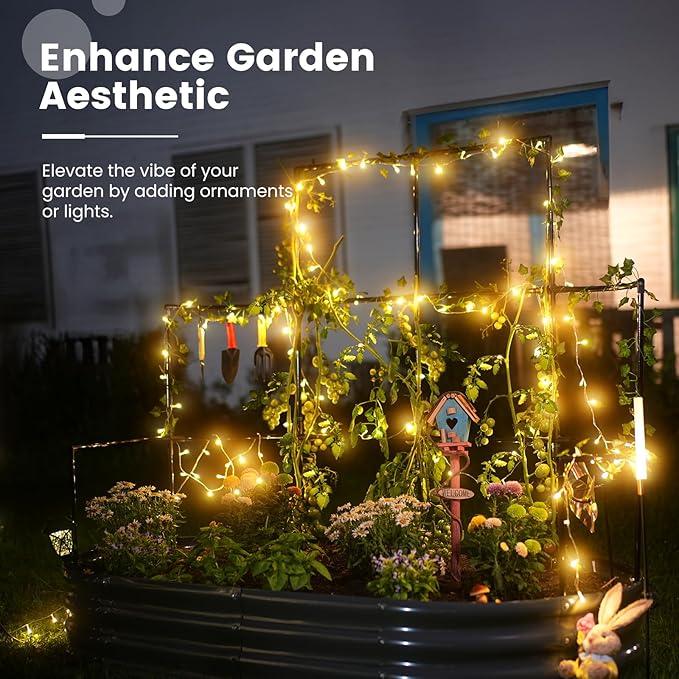 KING BIRD Raised Garden Bed with Wall Trellis Galvanized Planter Garden Box Outdoor for Gardening, Climbing Vegetables, Flowers 5.9x2.95x0.98 Ft, Dark Grey