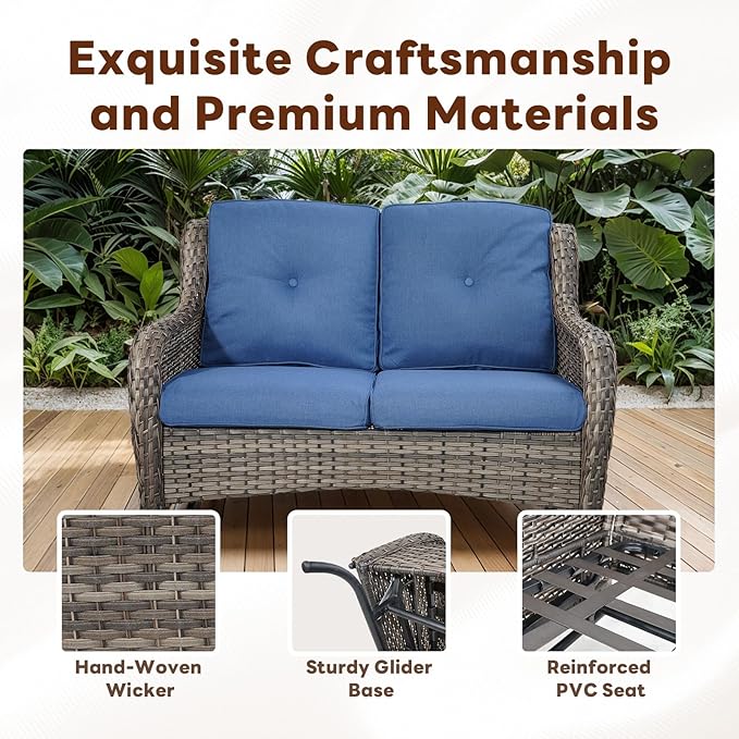 Outdoor Patio Furniture Set - 7 Piece Gray Wicker Conversation Patio Furniture Set All Weather Swivel Chairs with Ottoman and Loveseat Glider Chair for Deck Balcony Backyard