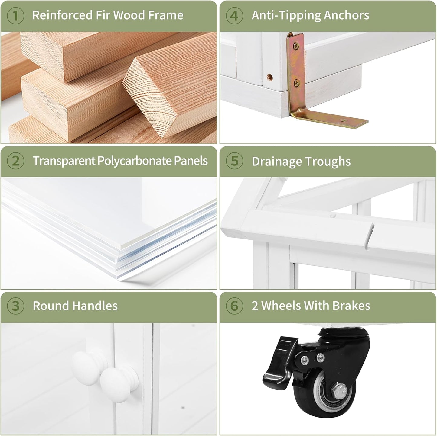 Greenhouse Cold Frames with Wheels - Adjustable Shelves Portable Cold Frame for Balcony/Patio, UV-Resistant Indoor Outdoor Plant Growing Cabinet (Large, Heavy-Duty) (White)