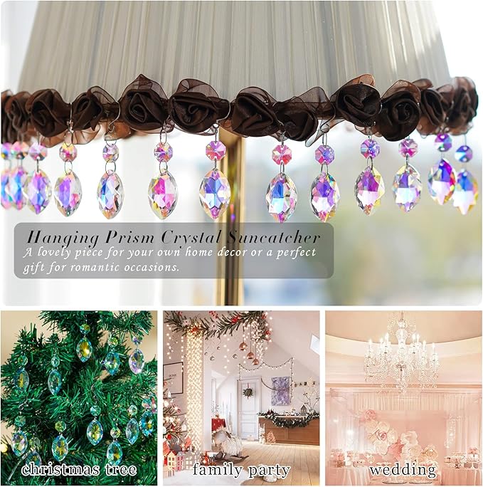 20pcs 38mm Horse Eye Chandelier Crystals, Crystal Chandelier Prisms Pendants Parts Connected Glass Octagon Beads Hanging Garland,Wedding,LampDecoration