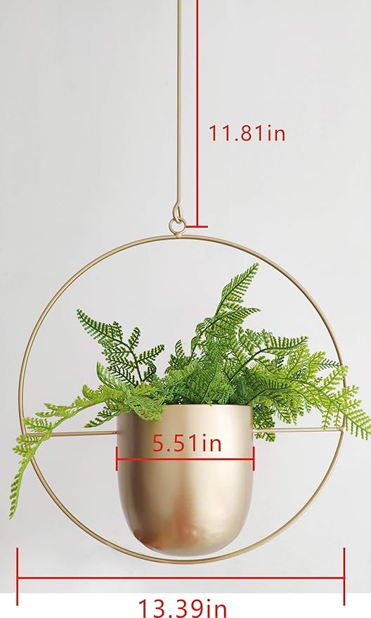 Boho Gold Metal Plant Hanger,Metal Wall and Ceiling Hanging Planter, Modern Planter, Mid Century Flower Pot Plant Holder, Minimalist Planter for Indoor Outdoor Home Decor