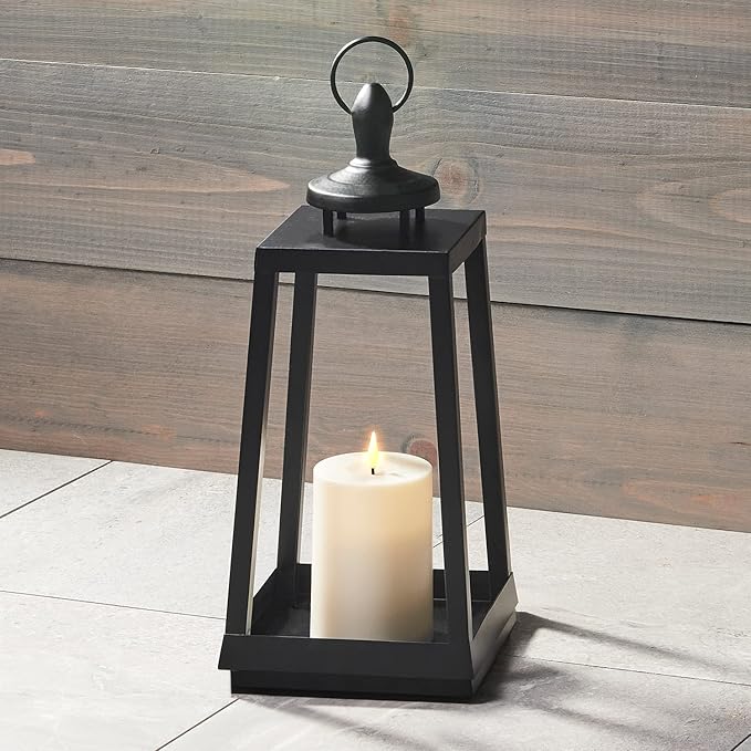 LampLust Black Lanterns Decorative Outdoor Lantern, 13 Inch Black, Battery Powered, Metal with No Glass, Indoor Outdoor Lanterns for Patio Waterproof, Spring Front Porch Floor Patio Home Decor