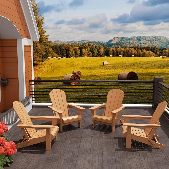 Westin Outdoors Laguna WO Home Furniture Adirondack Chair 4 PC Set Classic Outdoor Patio Folding Chair for Bon Fire Pit Lawn Backyard Beach Plastic Weather-Resistant (Teak)