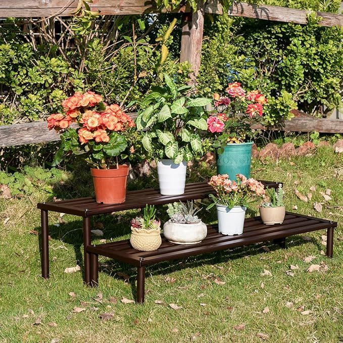 Metal Plant Stand, Rust-proof Aluminum Display Rack, Plants Display Stands Decoration Racks for Living Room Garden Balcony Patio (Ebony, 41.3Inch Tall Leg)