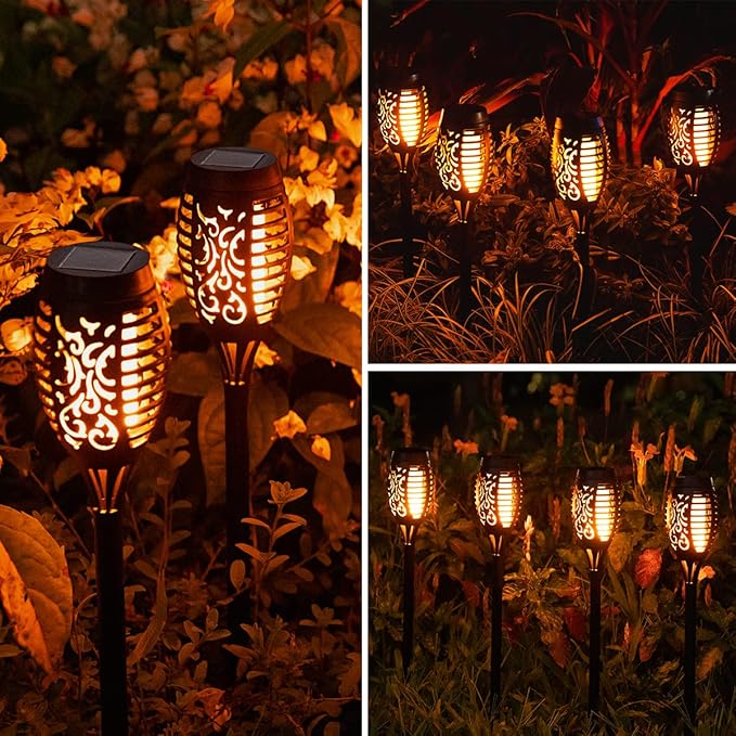 MIUSIKIT 16Pack Outdoor Solar Lights for Yard, Solar Flame Lights for Outside Decorations, Solar Pathway Lights Outdoor Waterproof, Luces Solares for Outdoor Lighting Art