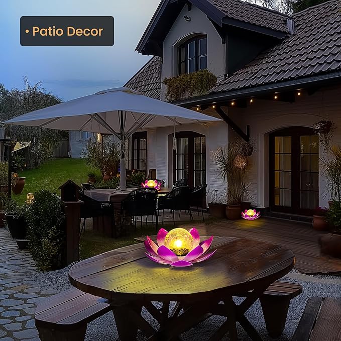 GIGALUMI Solar Light Outdoor Garden Decor, Lotus Flower Light Crackle Globe Glass Lantern Outdoor Table Decor Waterproof for Patio, Lawn, Pathway, Pool, Pond, Christmas Gift (Pink Petal)