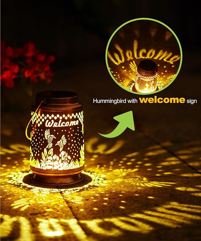 Nacome Bird Solar Lantern for Garden Decor: Waterproof Hanging Metal Decoration with LED Lights for Yard Lawn Porch Patio Landscape Pathway – Birthday Gifts for Mom Grandma Women