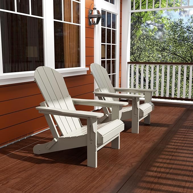 Westin Outdoors Laguna WO Home Furniture Adirondack Chair 2 PCS Set Outdoor Folding Patio Chair for Bon Fire Pit Garden Lawn Backyard Lounging Relaxing (Sand)