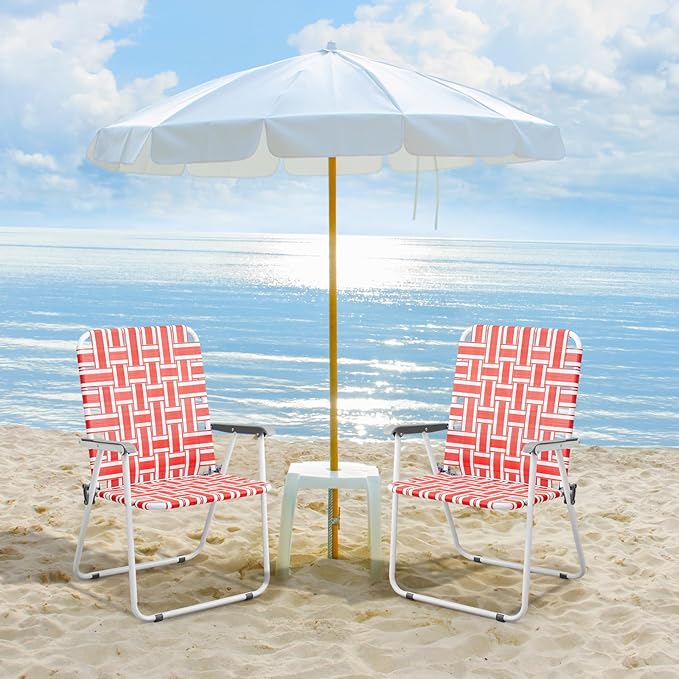VINGLI Patio Lawn Webbed Folding Chairs Outdoor Beach Portable Camping Chair for Yard, Garden (2, Red, Oversized)