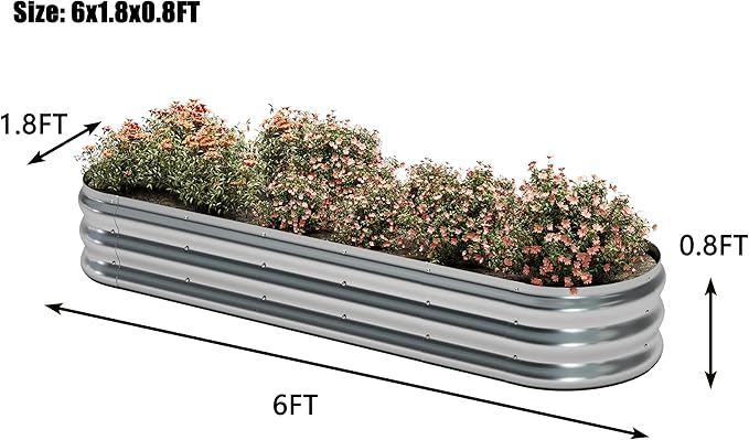 KFN 2pcs Galvanized Raised Garden Bed,Raised Garden Bed Kit-Oval Metal Flower Box,Large Planter Vegetable Box Outdoor,Planting for Vegetables,Flower,Herb,6FT,0.7mm