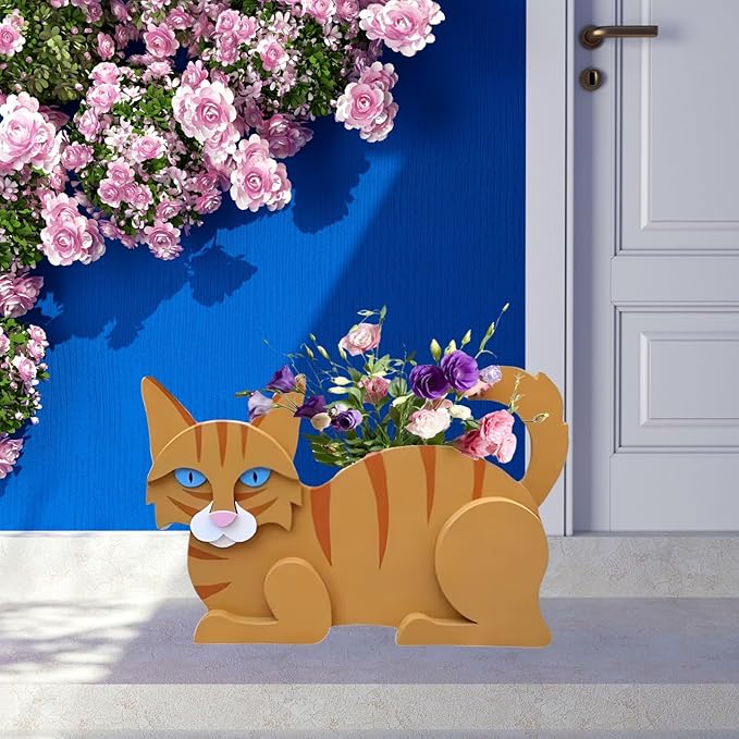 Orange Cat Planter Plant Pots,Cute Garden Cat Flower Planter,Cat Planters Birthday Gifts for Women,Office,Indoor/Outdoor Decor(12.5 * 5.12 * 7.8in)