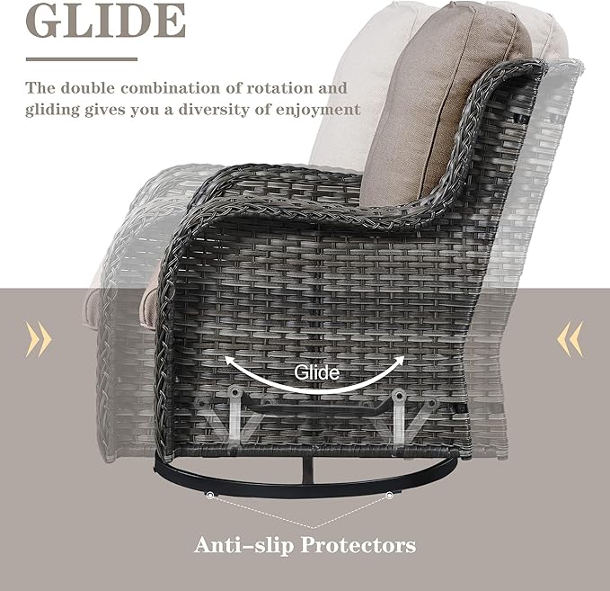 Outdoor Patio Furniture Set - 7 Piece Gray Wicker Conversation Patio Furniture Set All Weather Swivel Chairs with Ottoman and Loveseat Glider Chair for Deck Balcony Backyard