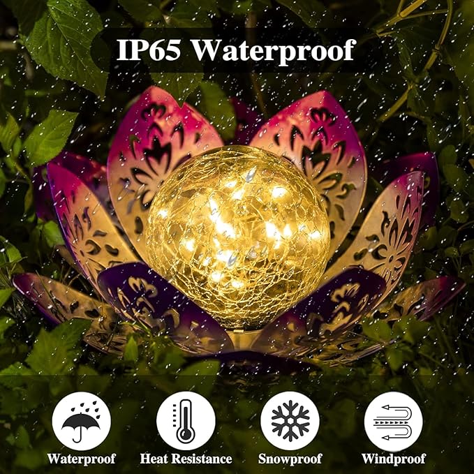 Huaxu Solar Garden Lights Outdoor Decorative - Bright Lotus Flower Table Lamp, Waterproof Solar Lights for Patio Pathway Yard Balcony Outside Decor